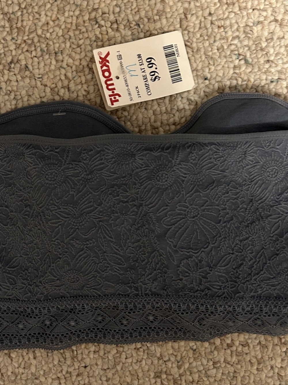 Lucky Brand Dark Gray Strapless Floral Lace Bustier